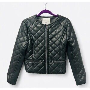Habitual Black Quilted Vegan Leather Zip Jacket Girls Sz. 7/8 Medium